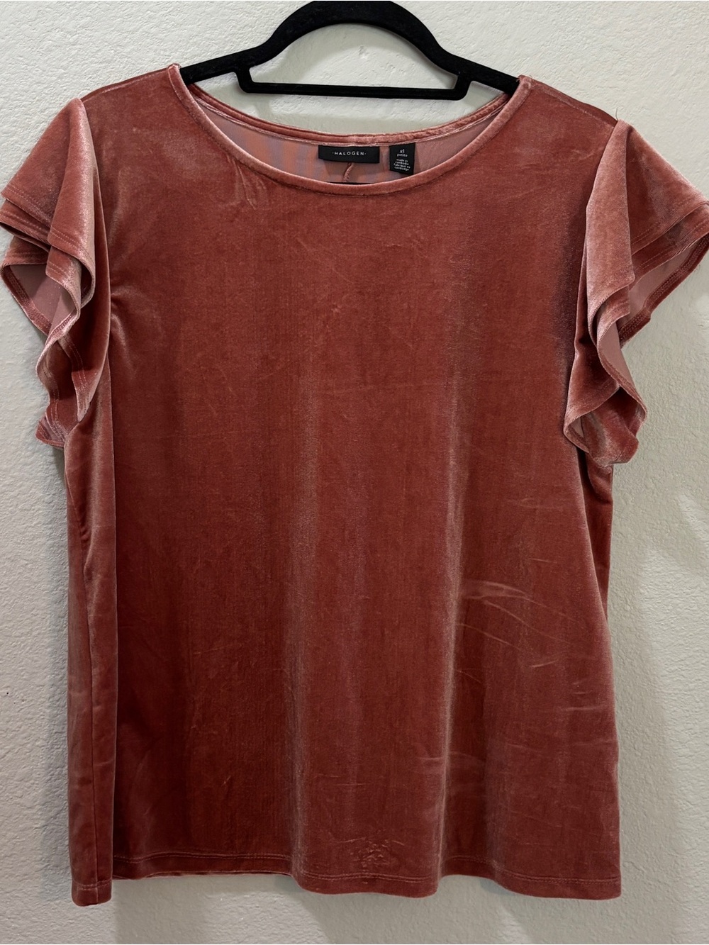 Halogen Dusty Rose Pink Velvet Flutter Sleeve Blouse Size XL Petite